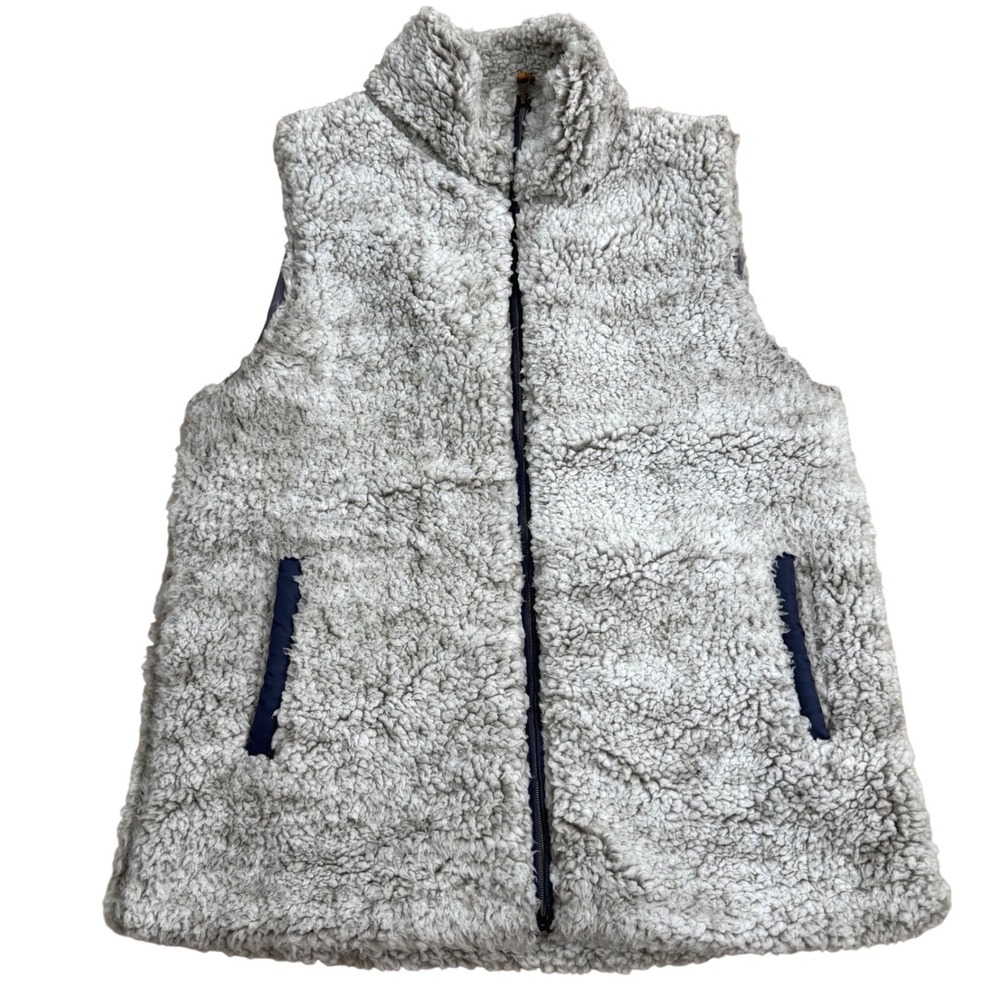 Simply Southern Sherpa Fleece Vest Women Size XL Gray/Navy Trim Cozy
Plush